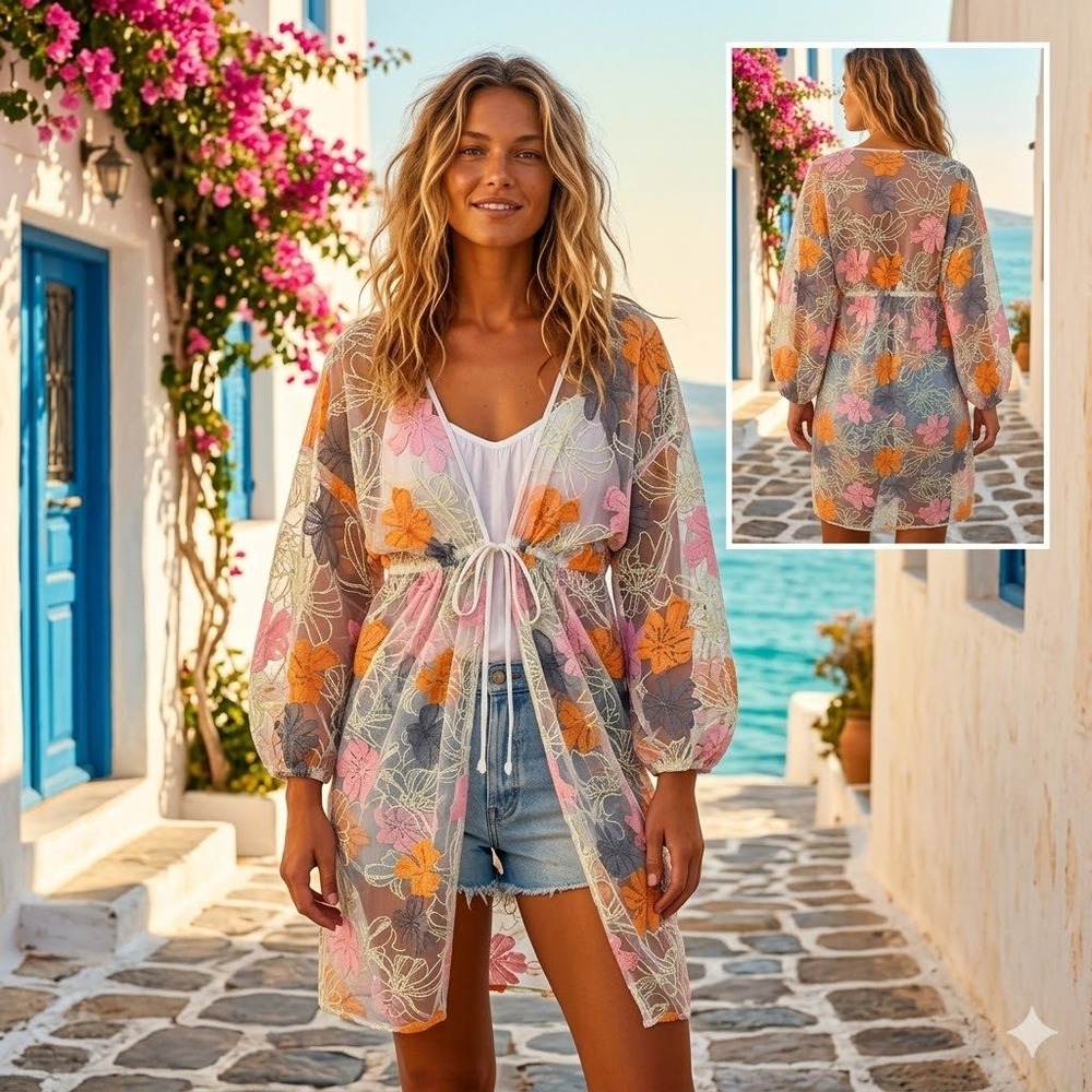 Maeve by Anthropologie Quinn Embroidered Mesh Floral Cover Up One Size NWT $130